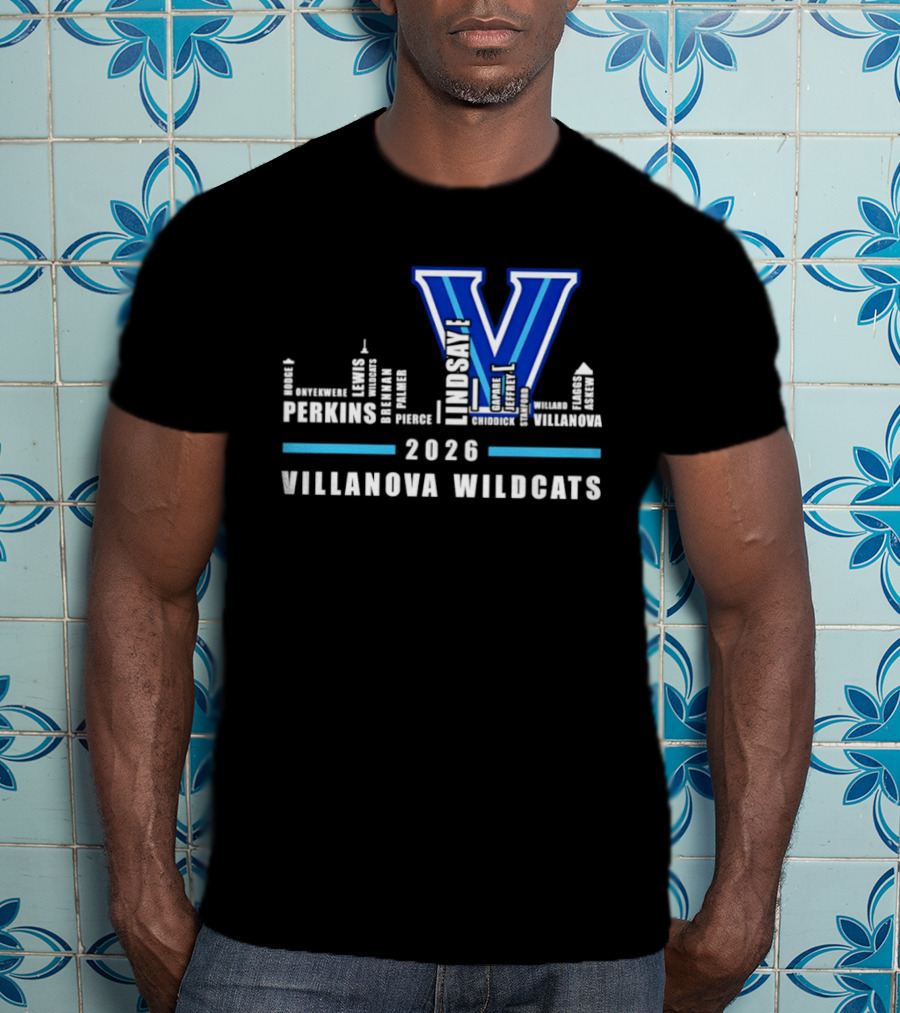 2026 Villanova Wildcats V With City Skyline And Player Names T-Shirt