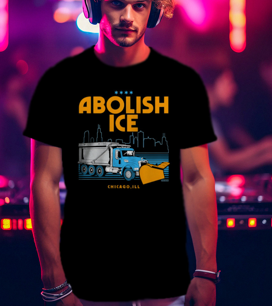 Abolish Ice Chicago ILL Snowplow Benefit Truck Skyline T-Shirt