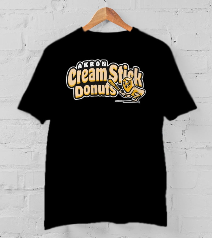 Akron Cream Stick Donuts Baseball Batter Cartoon T-Shirt