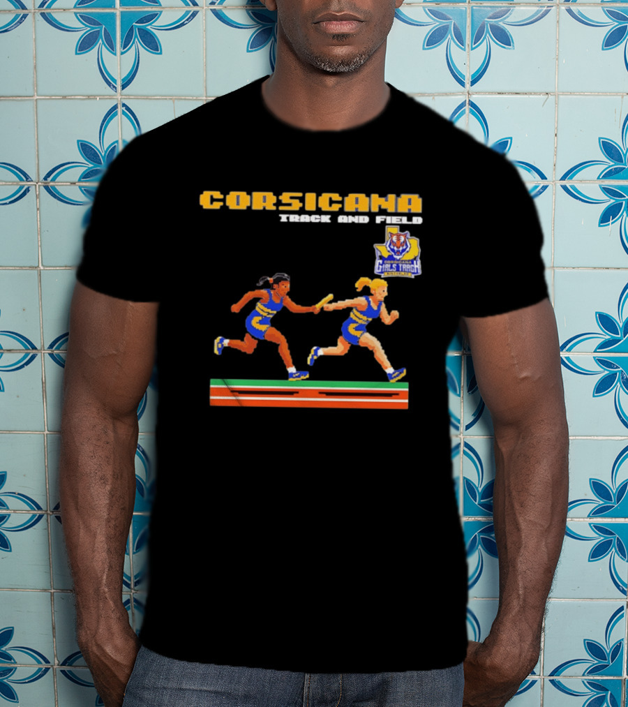 Corsicana Track And Field Pixel Art Girls Track Team Relay Baton T-Shirt