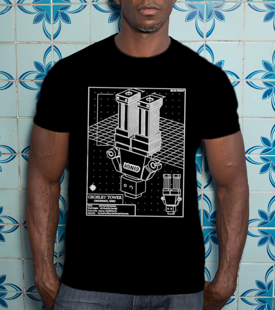 Crosley Tower Blueprint Cincinnati Ohio Robot Schematic T-Shirt