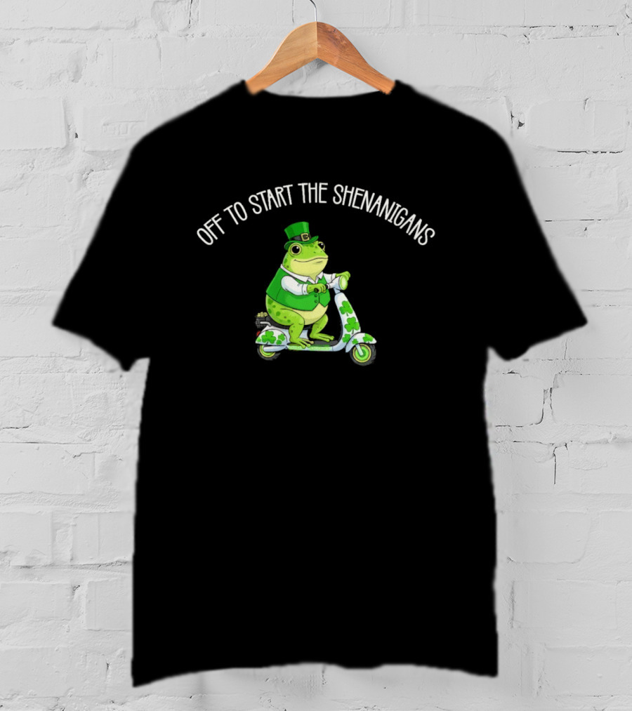 Off To Start The Shenanigans Frog Scooter St. Patrick's Day T-Shirt