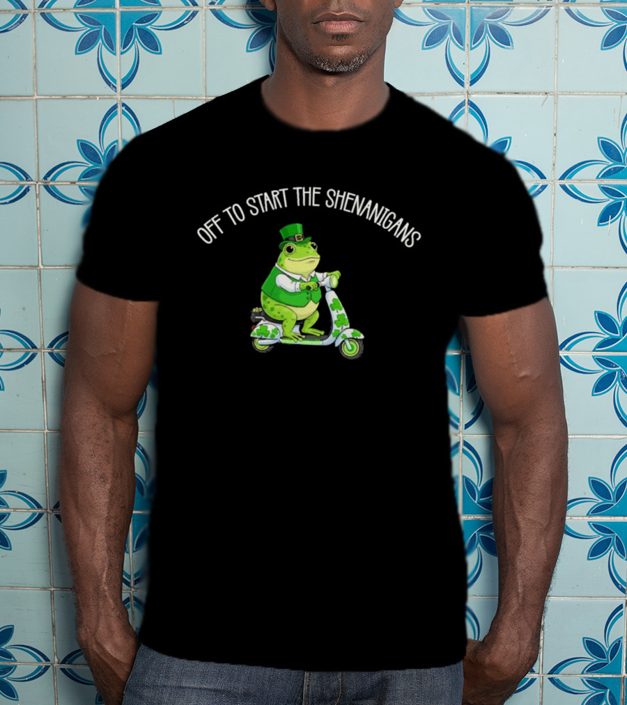 Off To Start The Shenanigans Frog Scooter St. Patrick's Day T-Shirt
