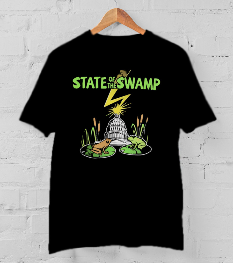 STATE OF THE SWAMP Capitol Frogs And Lightning Bolt Scene T-Shirt