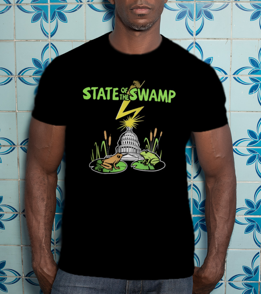 STATE OF THE SWAMP Capitol Frogs And Lightning Bolt Scene T-Shirt