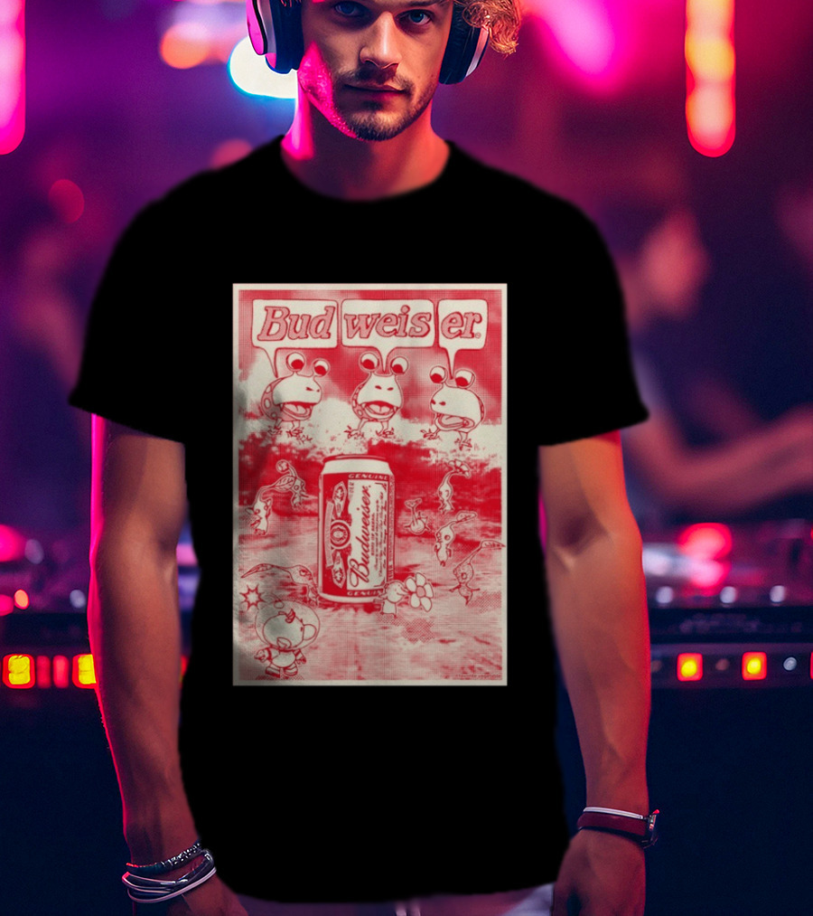 Budweiser Bud Weis Er Anheuser Busch Beer Can Frog Characters T-Shirt