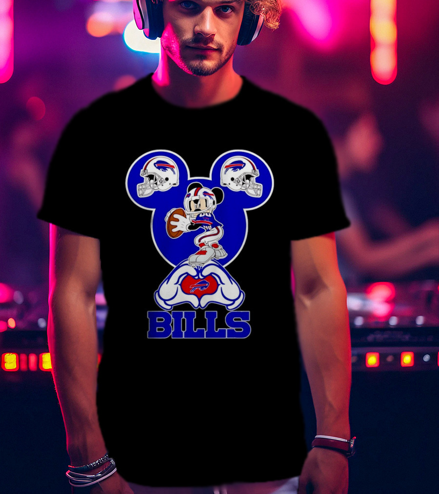 Buffalo Bills Mickey Mouse Football Heart Hands T-Shirt
