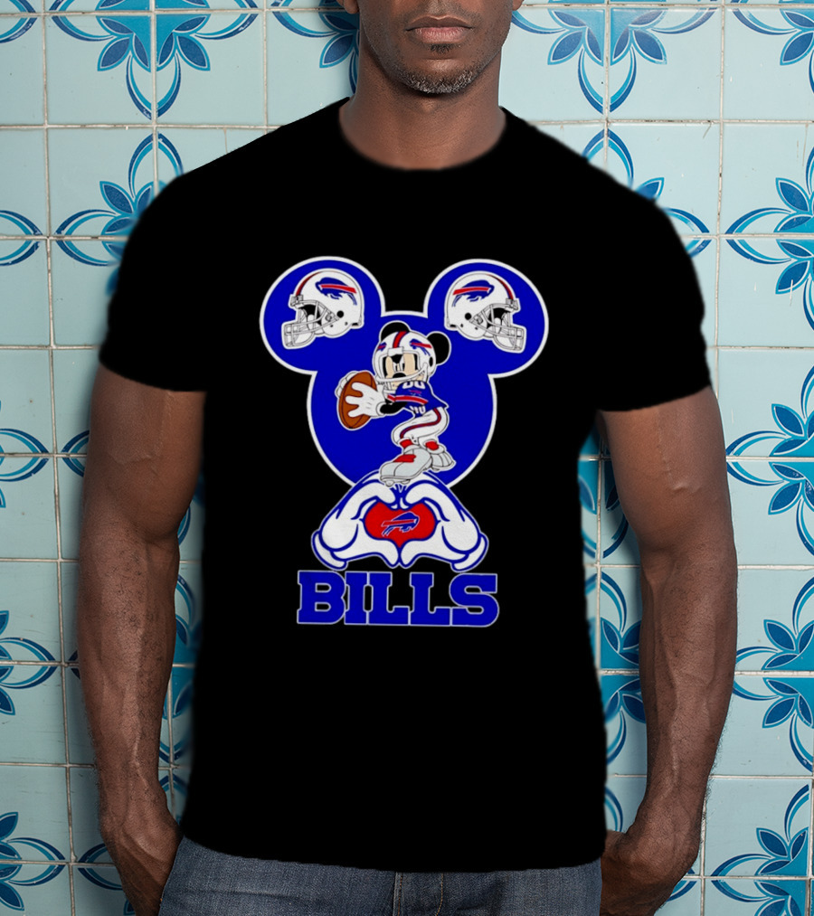 Buffalo Bills Mickey Mouse Football Heart Hands T-Shirt