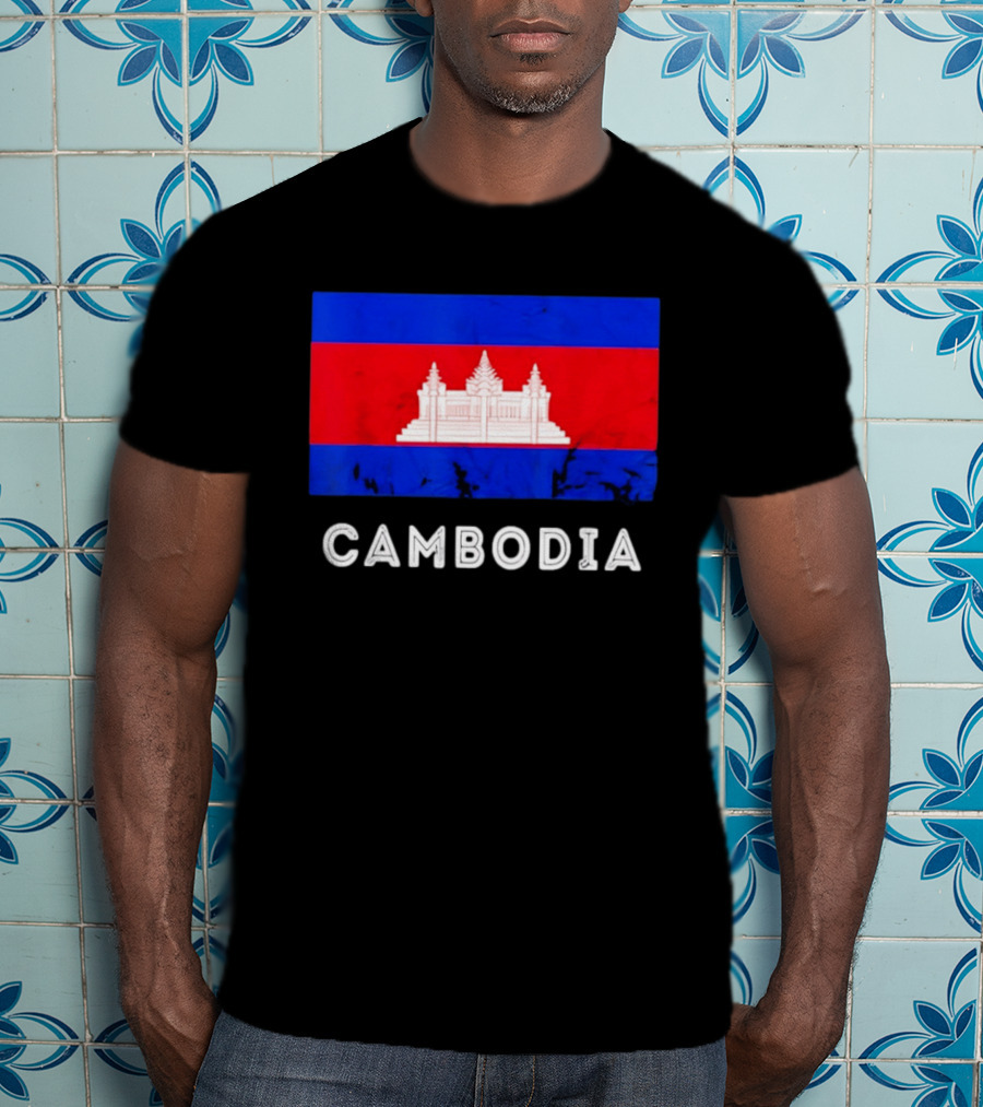 Cambodia Flag With Angkor Wat T-Shirt