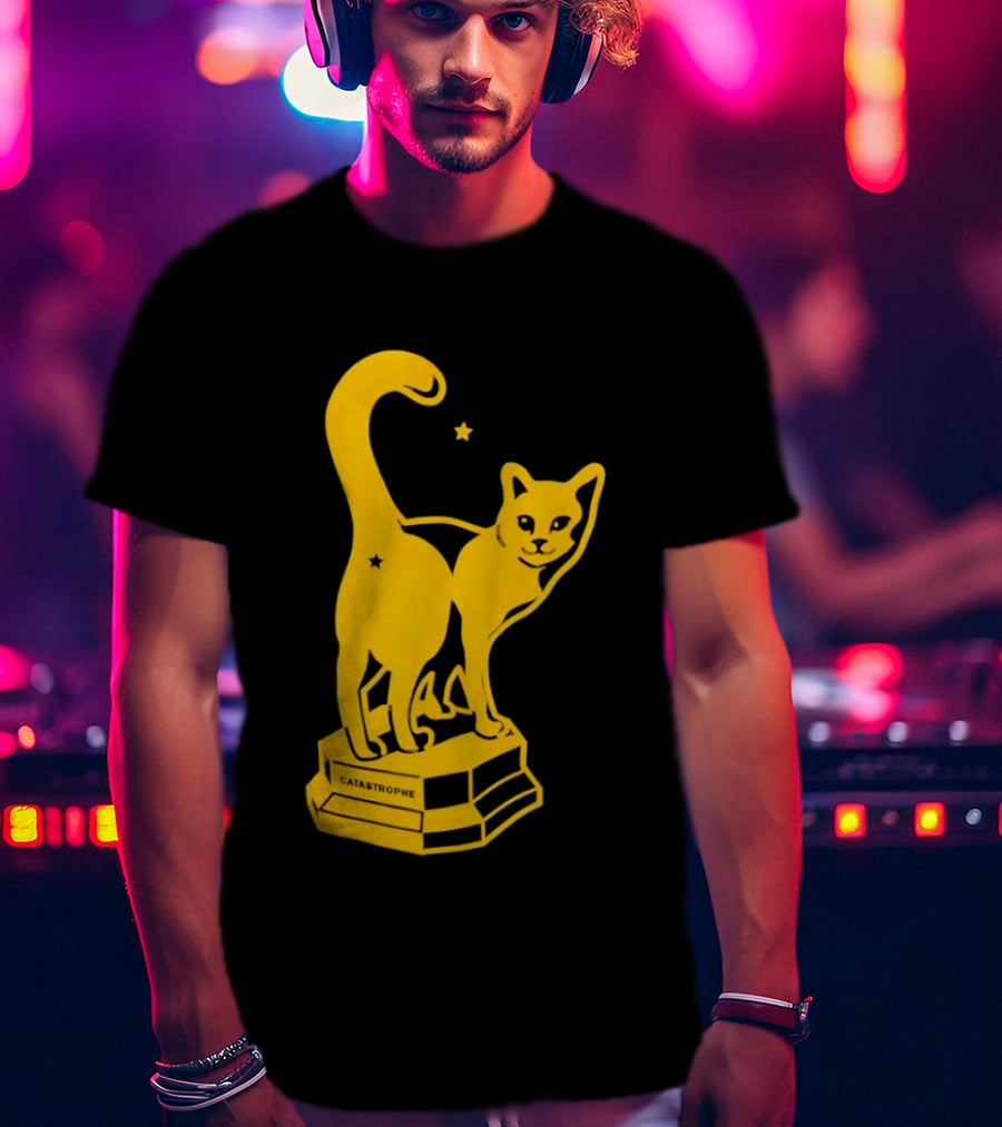 Catastrophe Cat Trophy Black Yellow Star Award T-Shirt