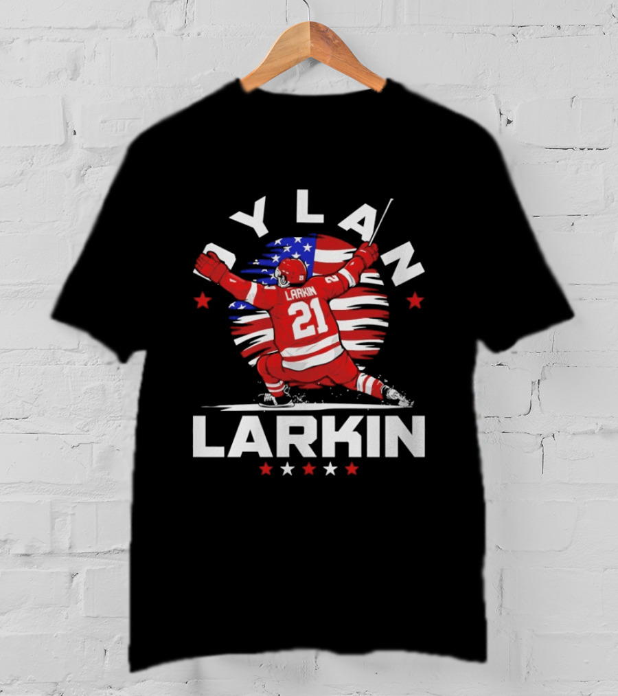 Dylan Larkin 21 USA Flag Celebration Detroit Hockey T-Shirt