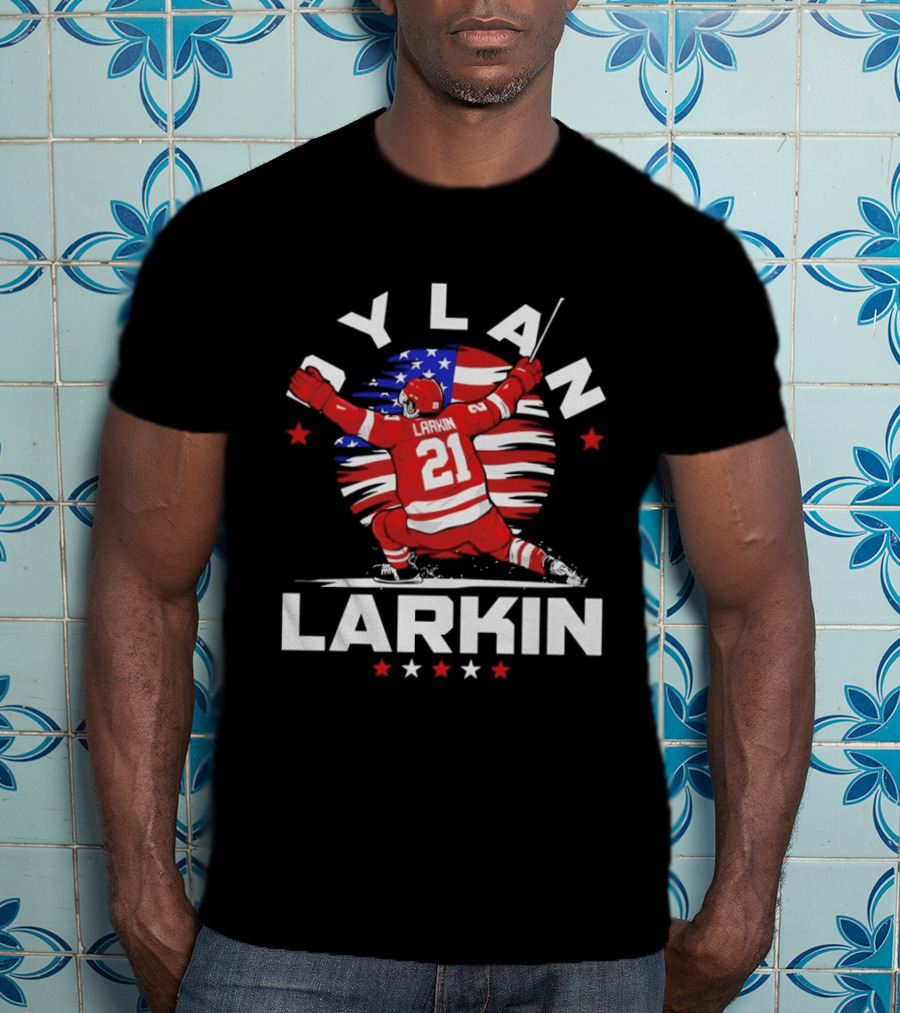 Dylan Larkin 21 USA Flag Celebration Detroit Hockey T-Shirt