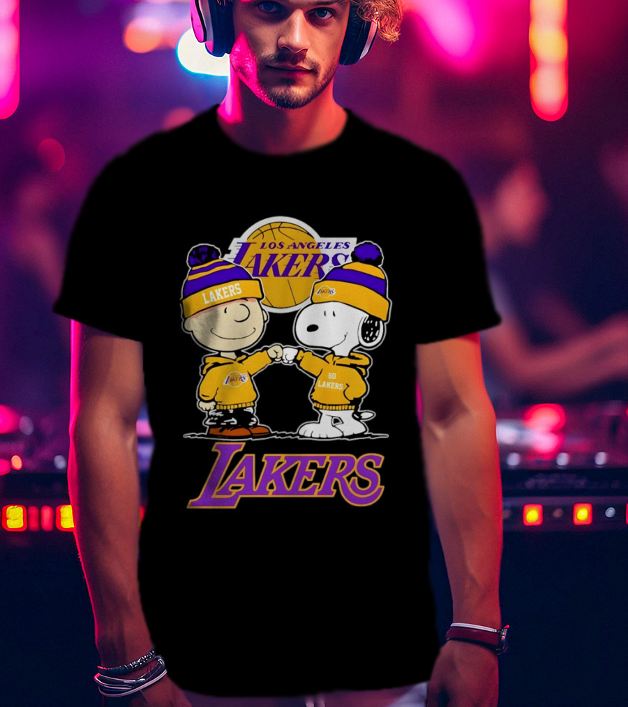 Charlie Brown Snoopy Fist Bump Los Angeles Lakers Basketball Fan Gear T-Shirt