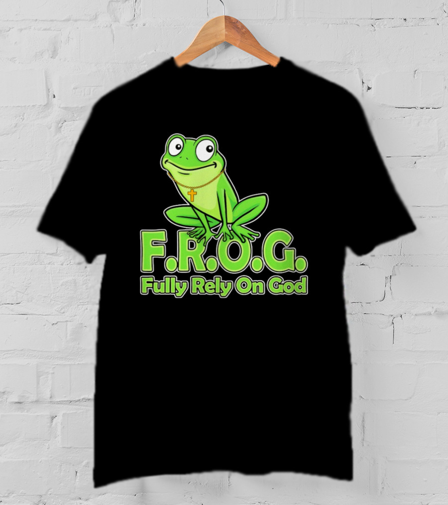F.R.O.G. Fully Rely On God Frog With Cross Necklace T-Shirt