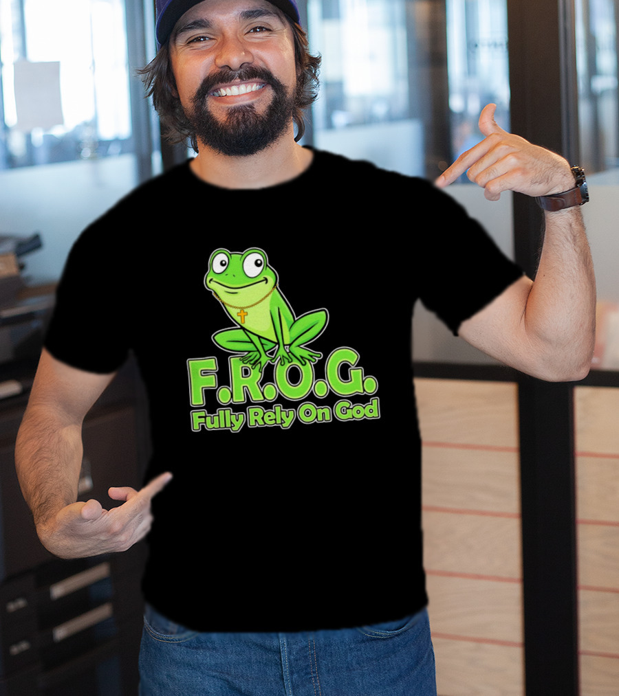 F.R.O.G. Fully Rely On God Frog With Cross Necklace T-Shirt