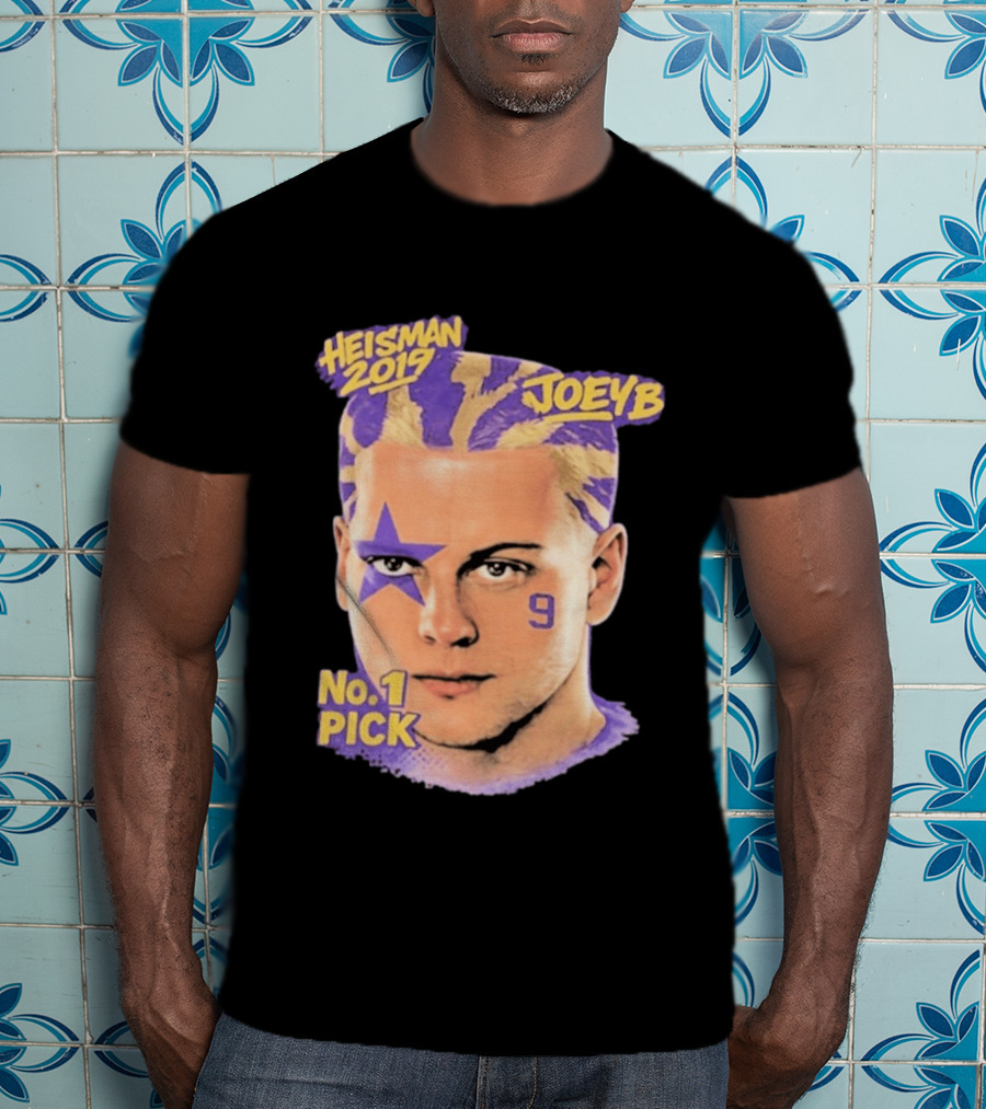 Heisman 2019 Joeyb No 1 Pick Star Face Paint Purple Hair Stripes T-Shirt
