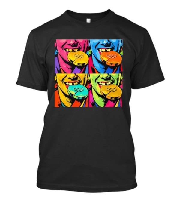 Jack Hughes Golden Goal Pop Art Olympic Medal T-Shirt