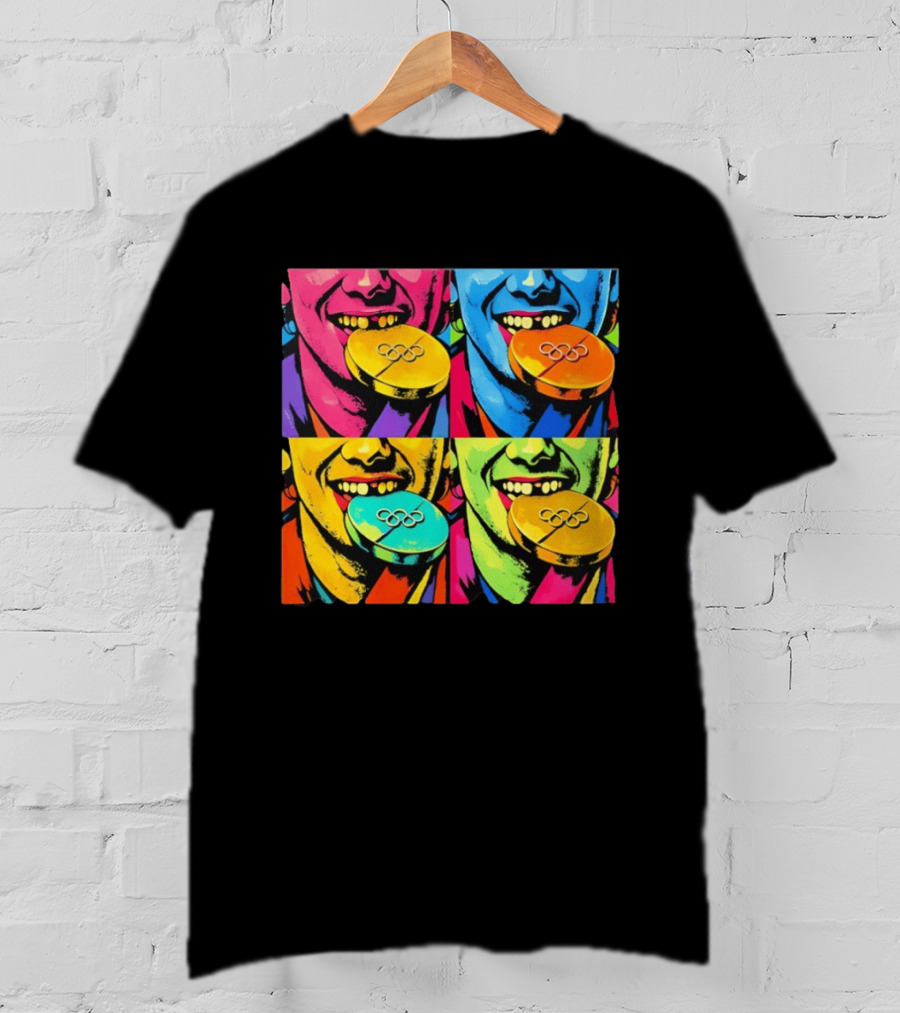 Jack Hughes Golden Goal Pop Art Olympic Medal T-Shirt