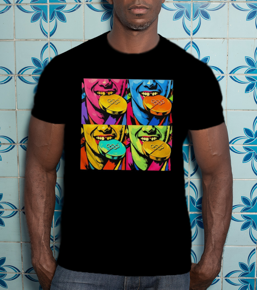 Jack Hughes Golden Goal Pop Art Olympic Medal T-Shirt