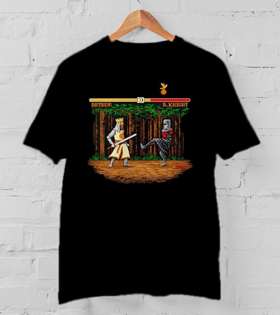 King Arthur Vs Black Knight KO Monty Python And The Holy Grail Pixel Art Forest Duel T-Shirt