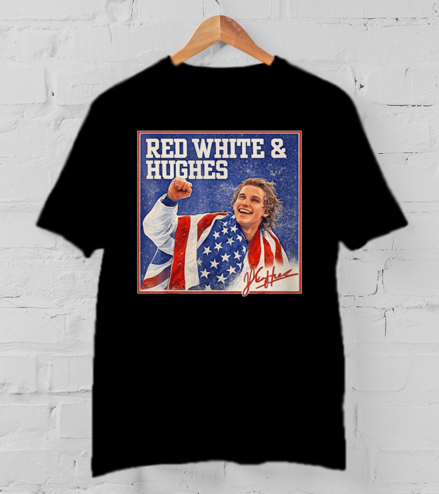 Red White & Hughes USA Jack Hughes Signature Fist Pump Celebration T-Shirt
