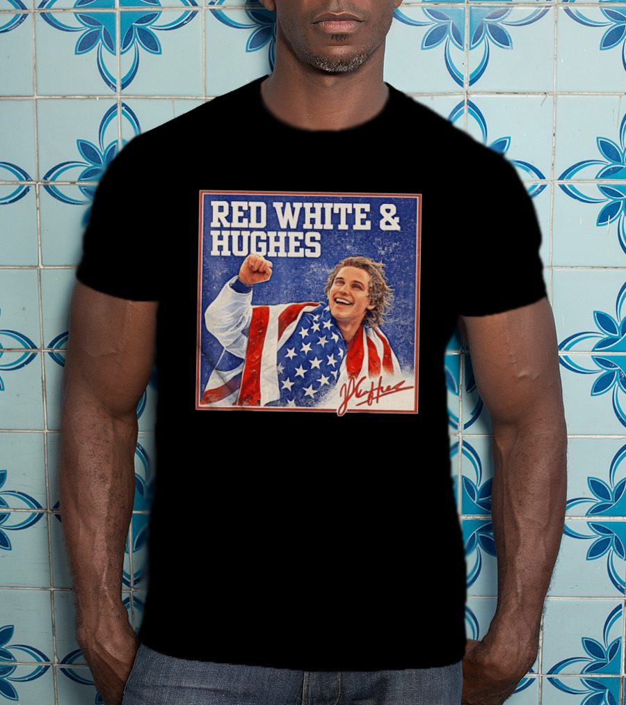 Red White & Hughes USA Jack Hughes Signature Fist Pump Celebration T-Shirt