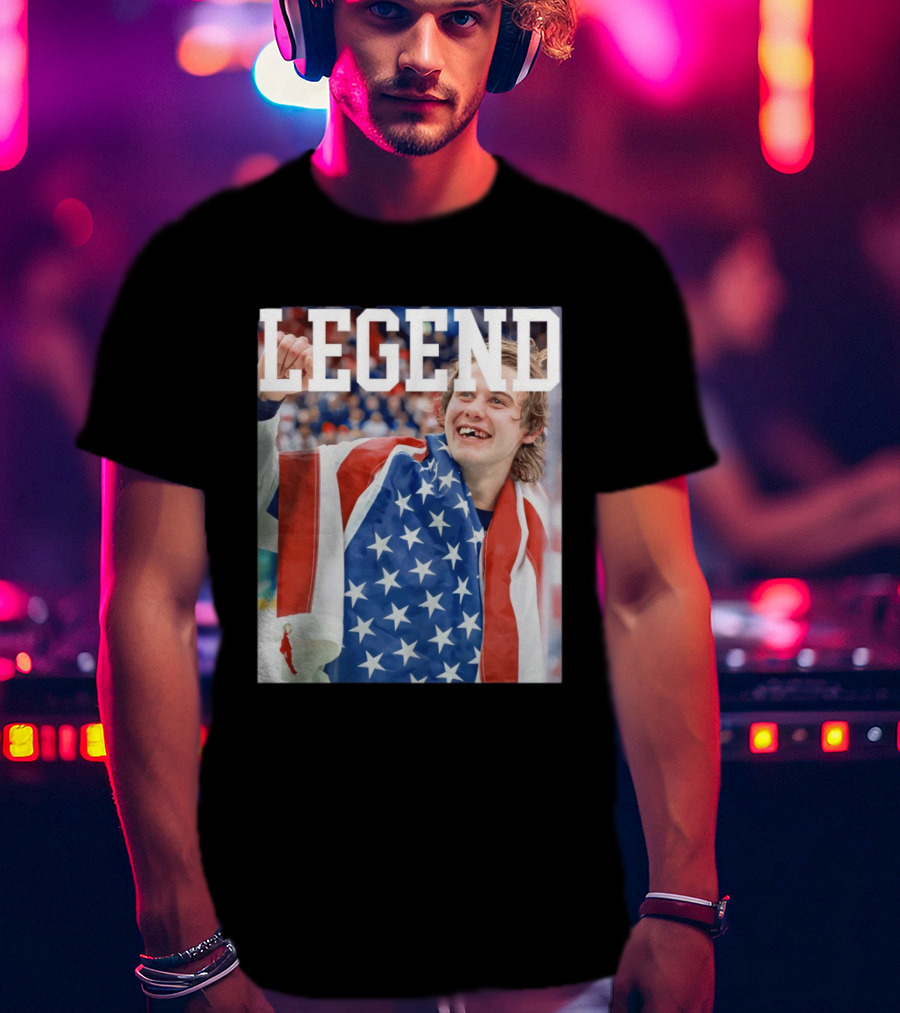 Men's Hockey USA Jack Hughes Legend American Flag Victory Celebration T-Shirt