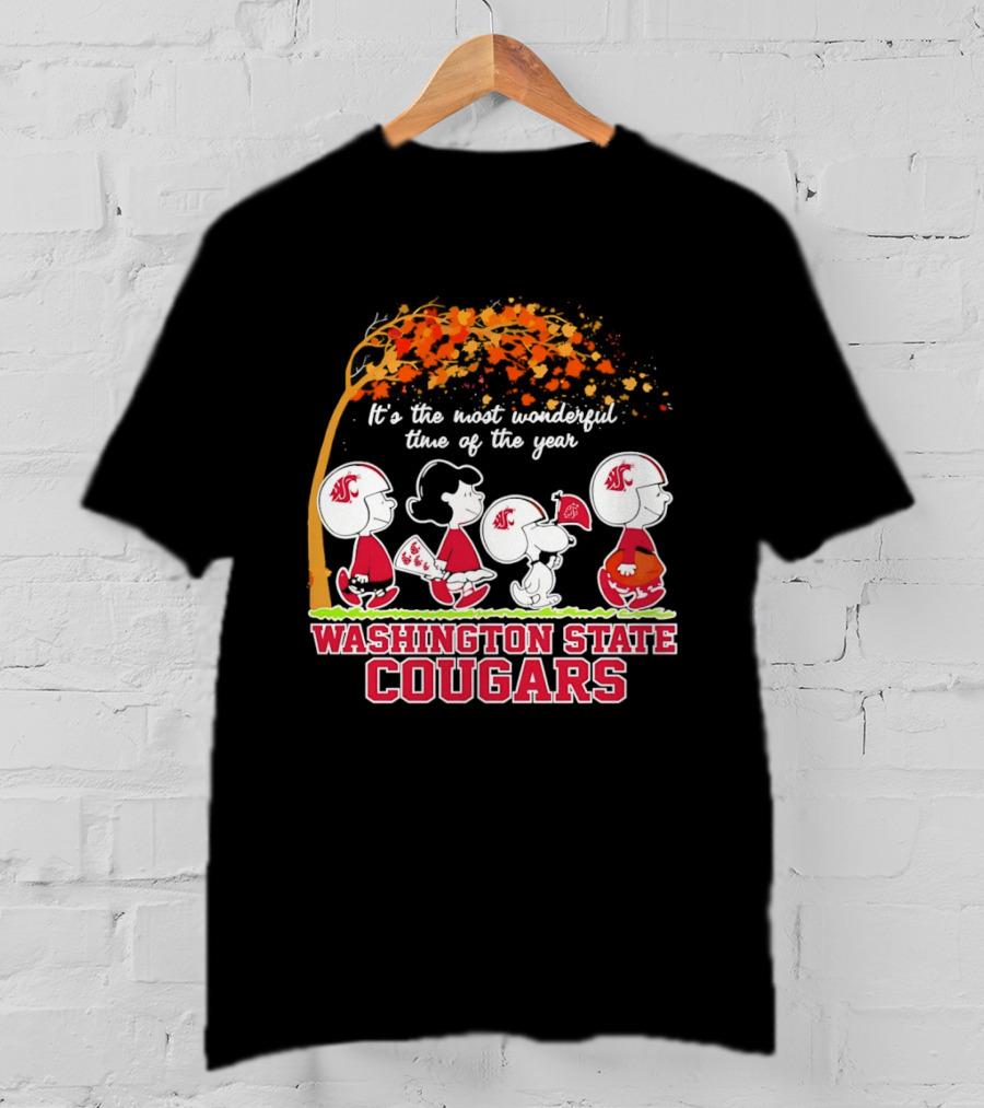 Peanuts It's The Most Wonderful Time Washington State Cougars Charlie Brown Snoopy Woodstock T-Shirt