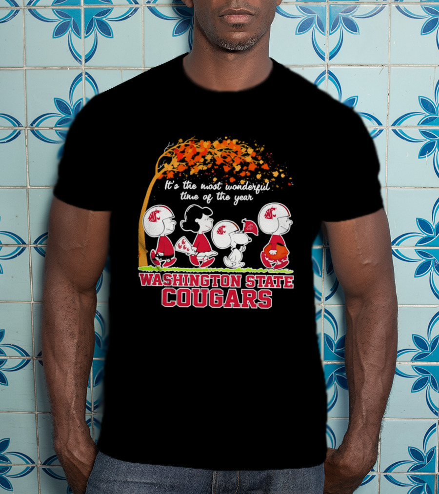 Peanuts It's The Most Wonderful Time Washington State Cougars Charlie Brown Snoopy Woodstock T-Shirt
