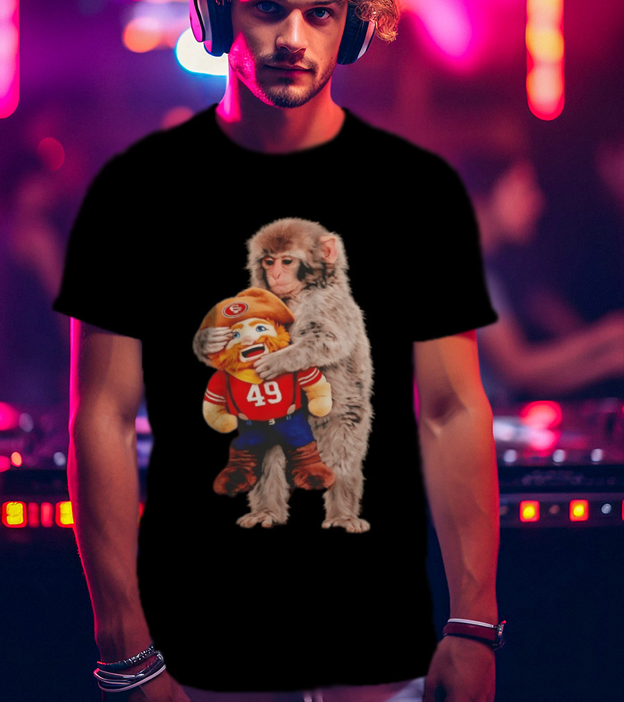 Punch Monkey Cuddling San Francisco 49ers Mascot Plush T-Shirt