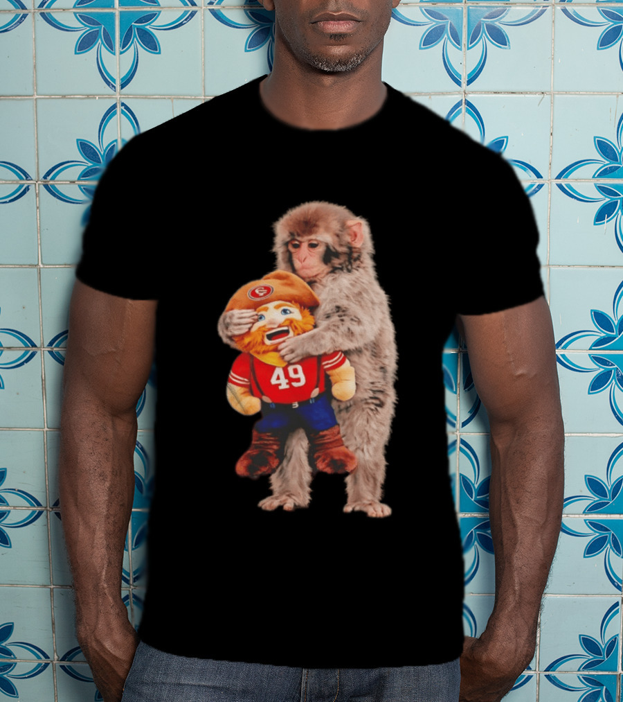 Punch Monkey Cuddling San Francisco 49ers Mascot Plush T-Shirt
