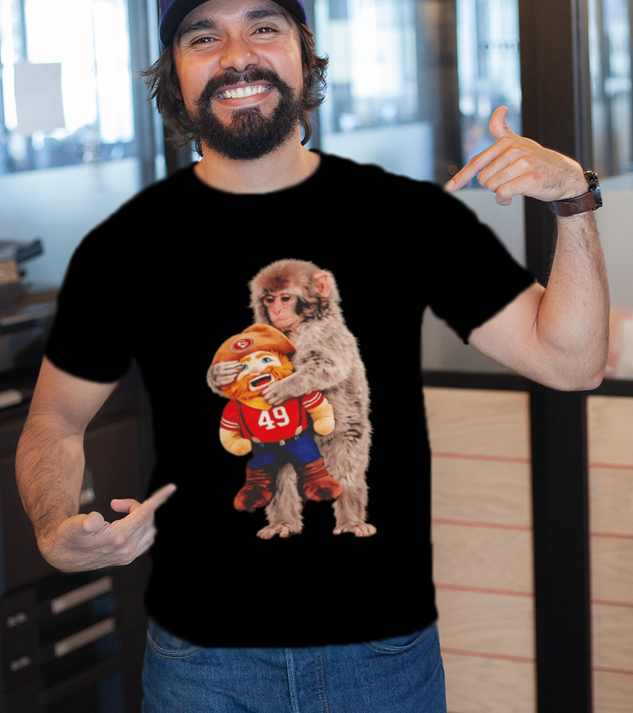 Punch Monkey Cuddling San Francisco 49ers Mascot Plush T-Shirt
