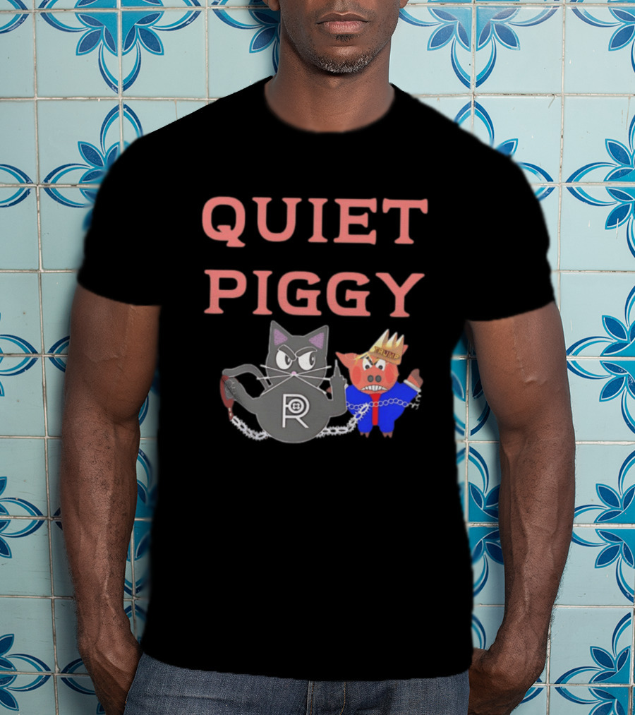 Quiet Piggy Cat Icon With Crowned Pig T-Shirt