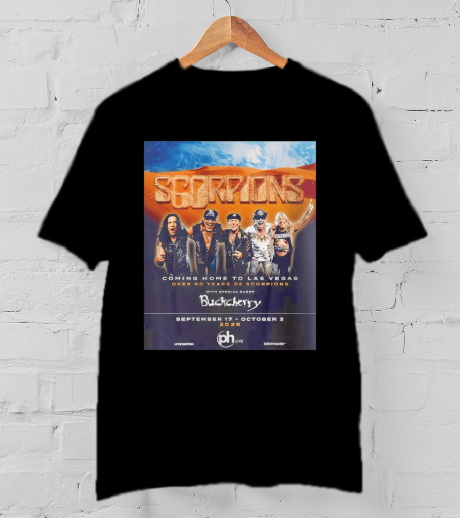 Scorpions Coming Home To Las Vegas Over 60 Years Special Guest Buckcherry September 17 October 3 2026 T-Shirt