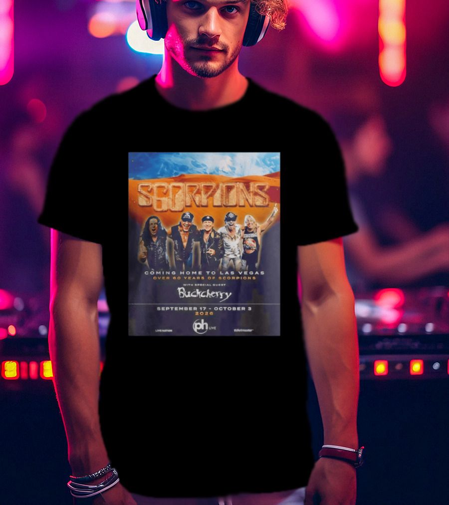 Scorpions Coming Home To Las Vegas Over 60 Years Special Guest Buckcherry September 17 October 3 2026 T-Shirt