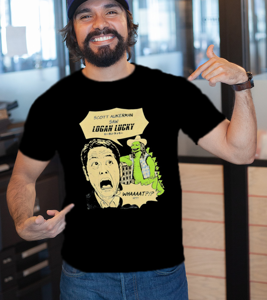 Scott Aukerman Saw Logan Lucky Japanese Text Surprised Face Monster WHAAAT?!? T-Shirt