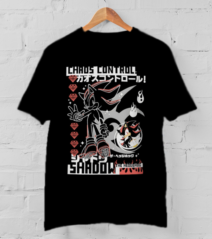 Chaos Control Shadow Soni The Hedgehog Japanese Text Emeralds T-Shirt