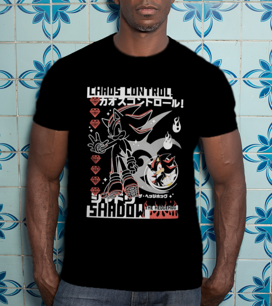 Chaos Control Shadow Soni The Hedgehog Japanese Text Emeralds T-Shirt