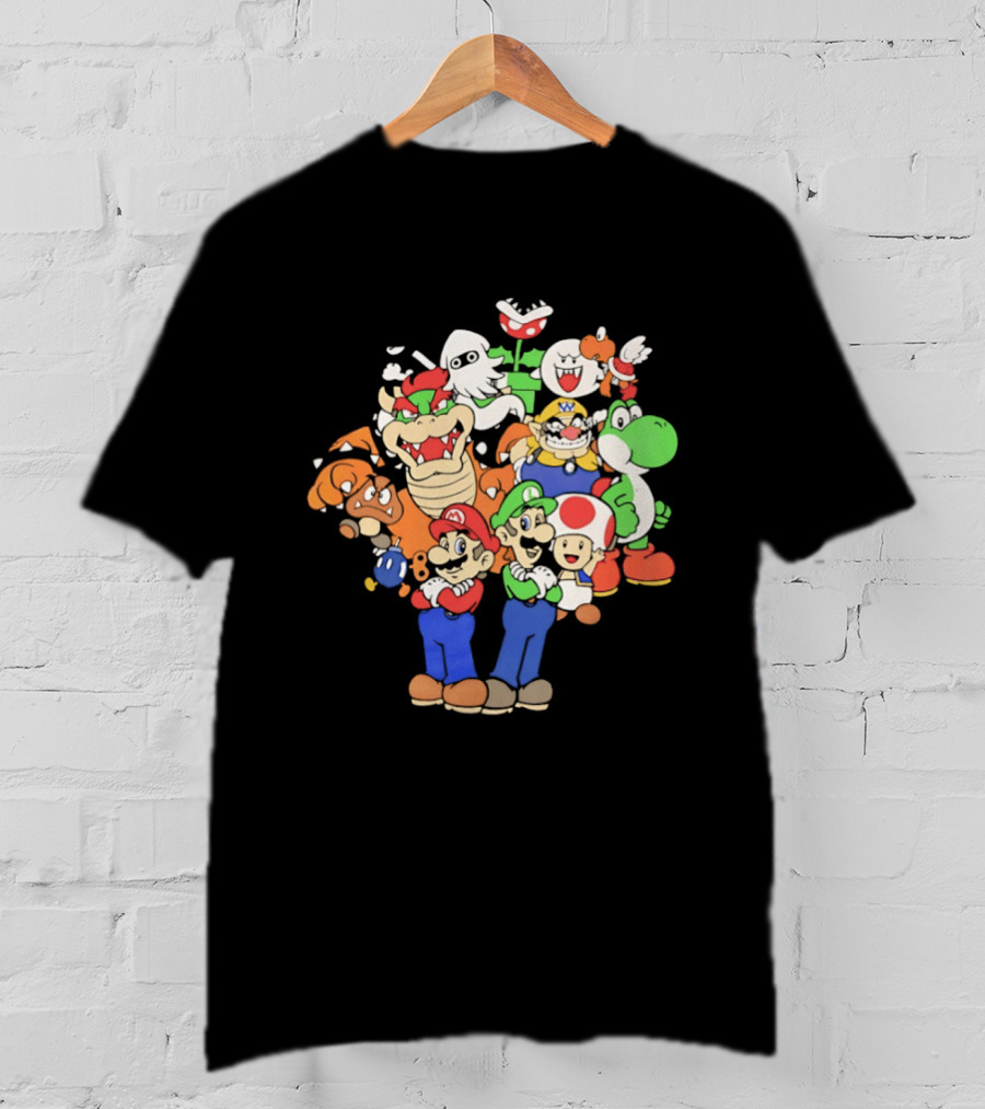 Super Mario Brothers Characters Bowser Yoshi Luigi Toad Wario Bowser Jr. Retro Gaming T-Shirt