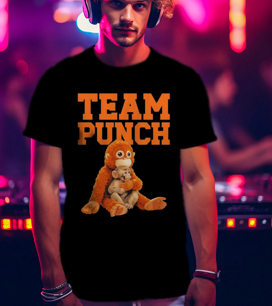 Team Punch Monkey Hugging Plush Toy T-Shirt