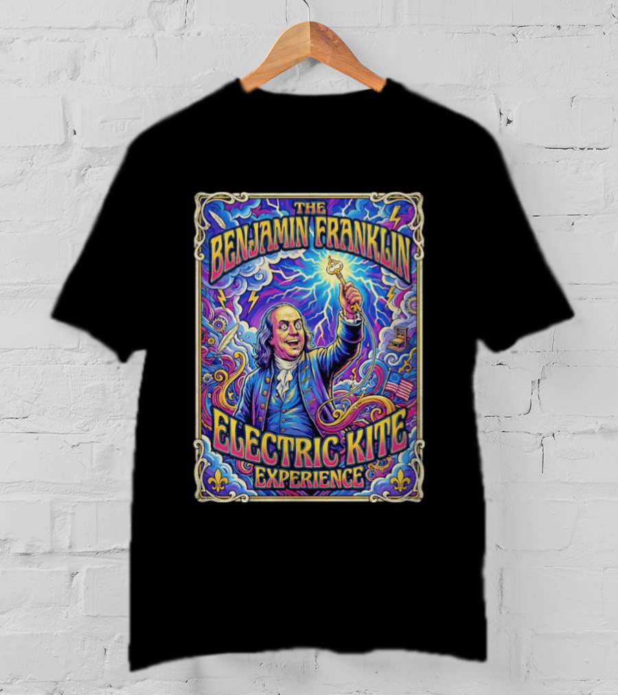 The Benjamin Franklin Electric Kite Experience Vibrant Lightning Adventure T-Shirt