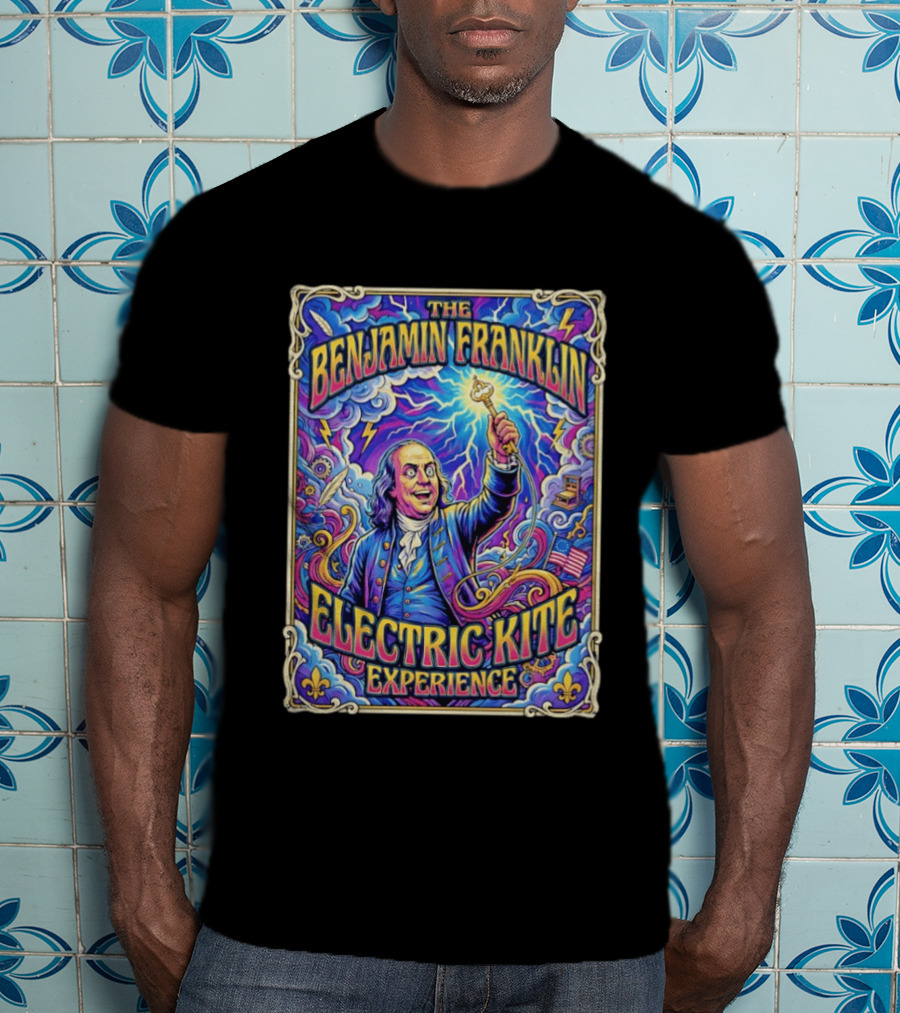 The Benjamin Franklin Electric Kite Experience Vibrant Lightning Adventure T-Shirt