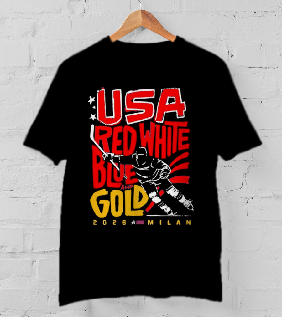 USA Hockey Red White Blue Gold 2026 Milan Sports Event T-Shirt