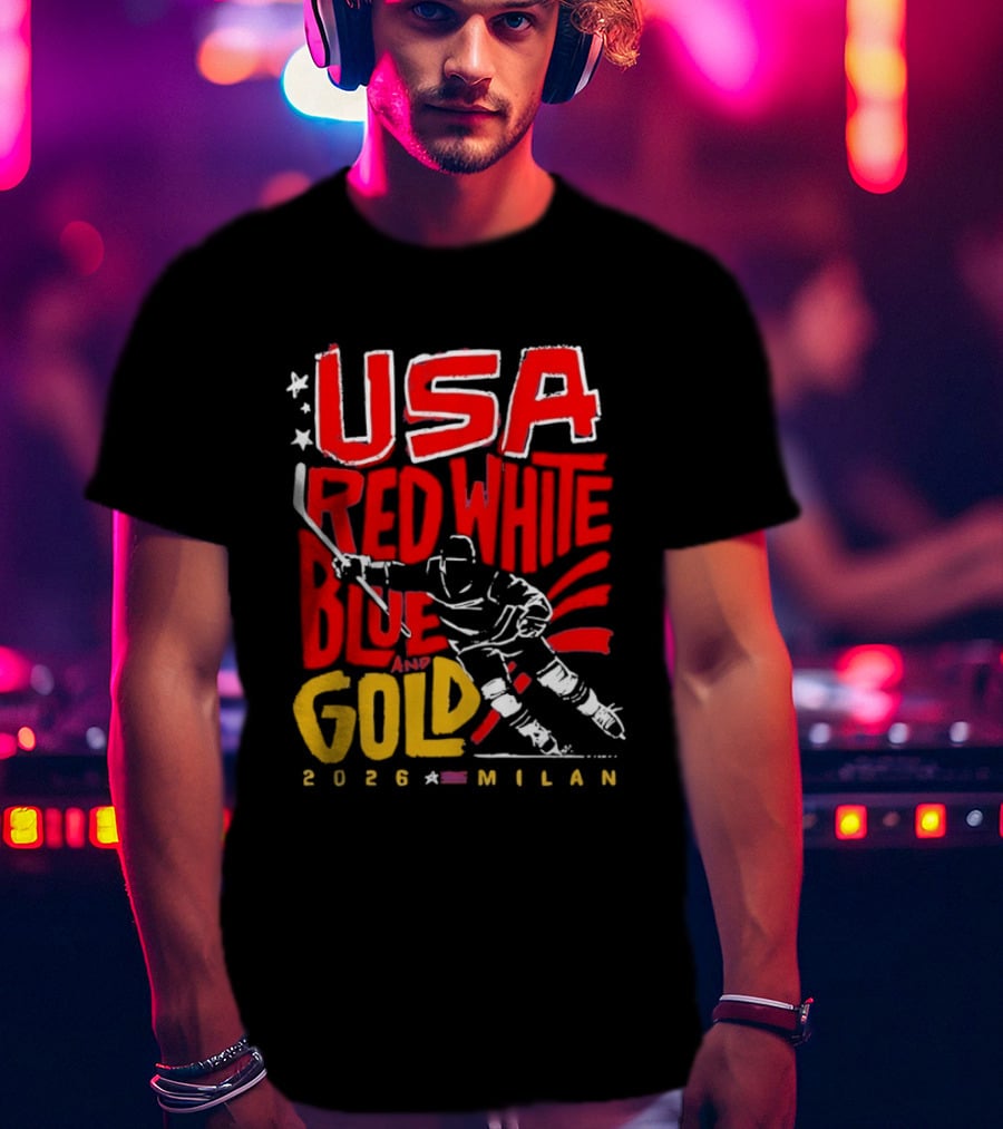 USA Hockey Red White Blue Gold 2026 Milan Sports Event T-Shirt