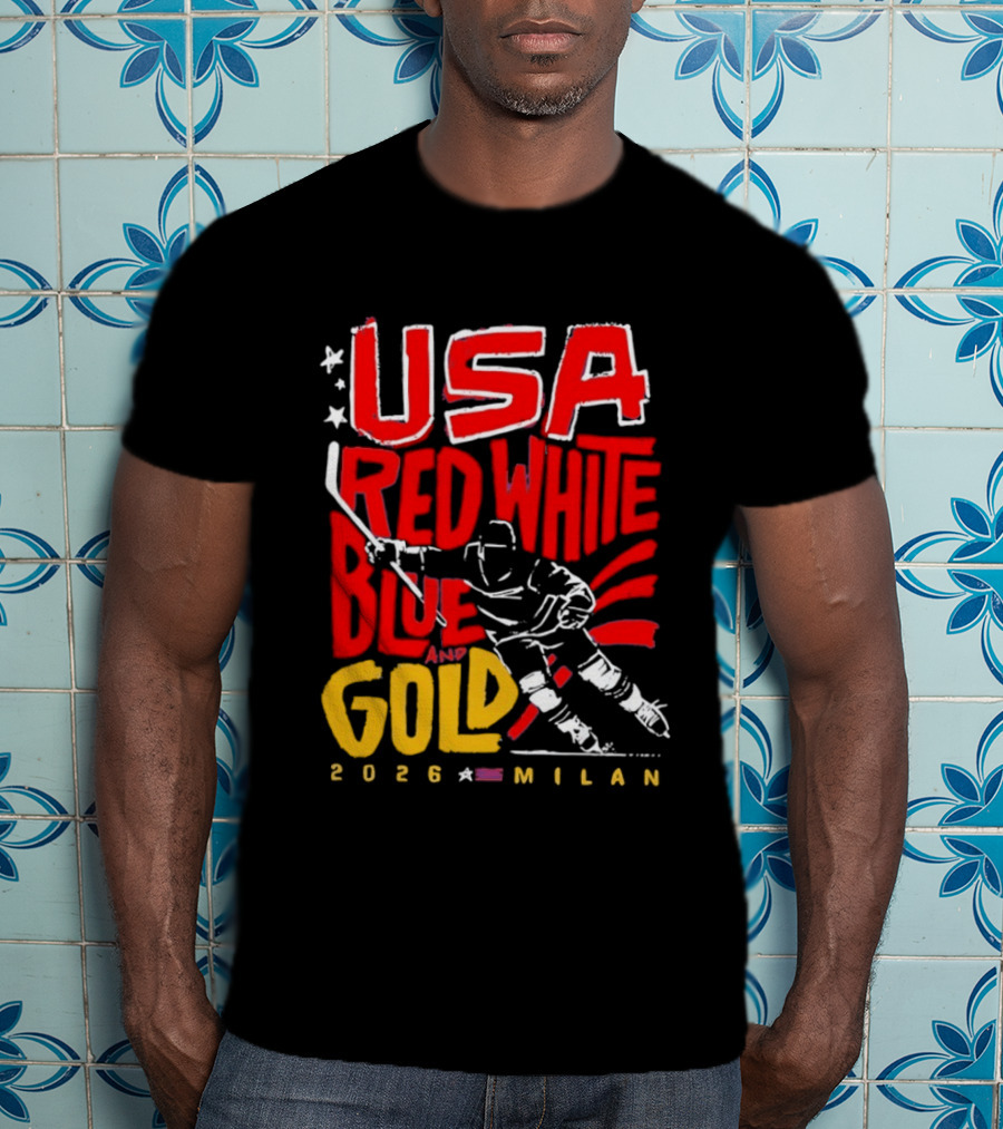 USA Hockey Red White Blue Gold 2026 Milan Sports Event T-Shirt