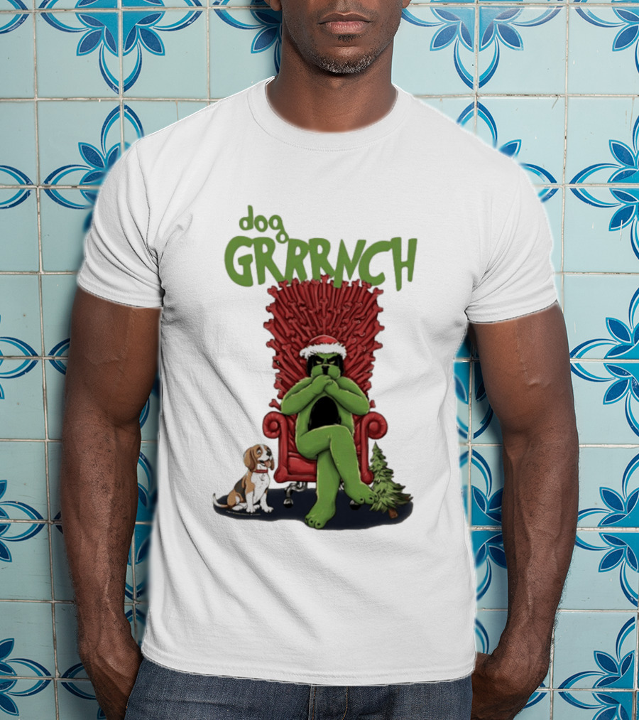 Dog GRRRINCH Christmas Throne Santa Hat Beagle T-Shirt