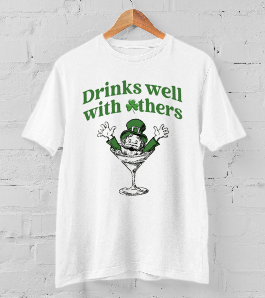Drinks Well With Others Leprechaun St Patrick's Day Martini T-Shirt