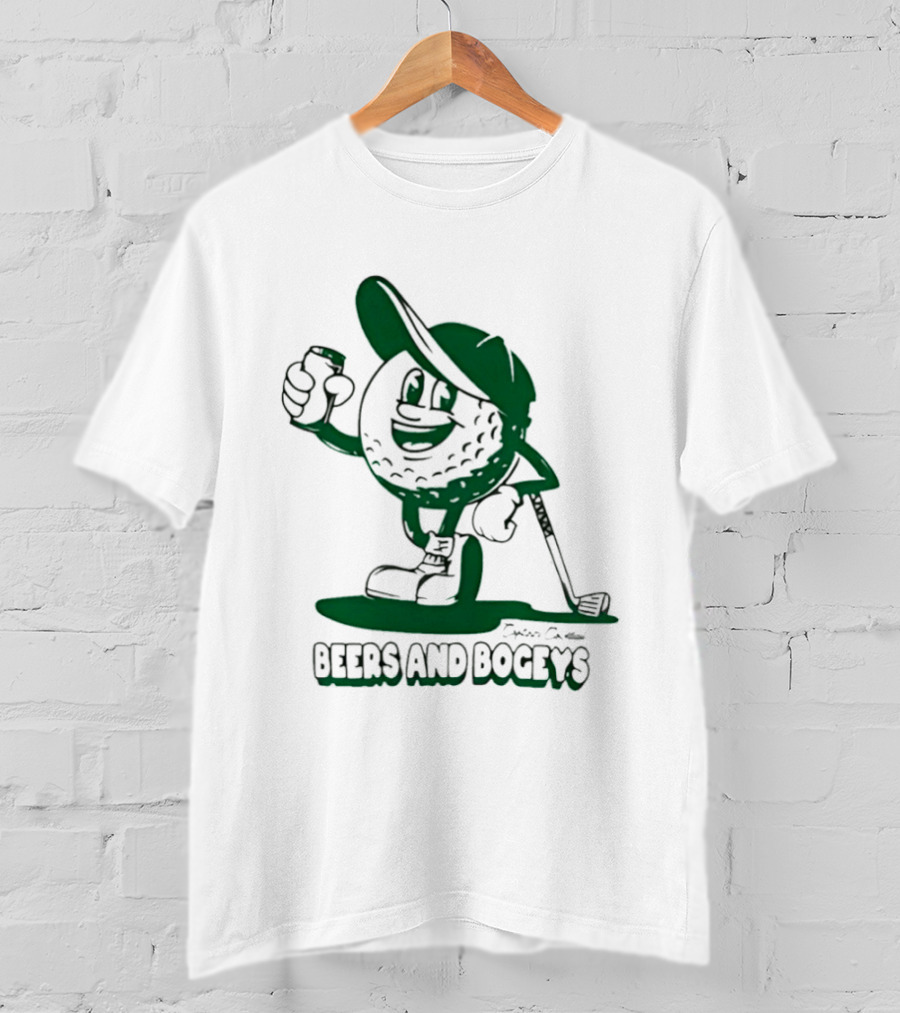 Beers And Bogeys Golf Cartoon Character With Beer Can And Club T-Shirt