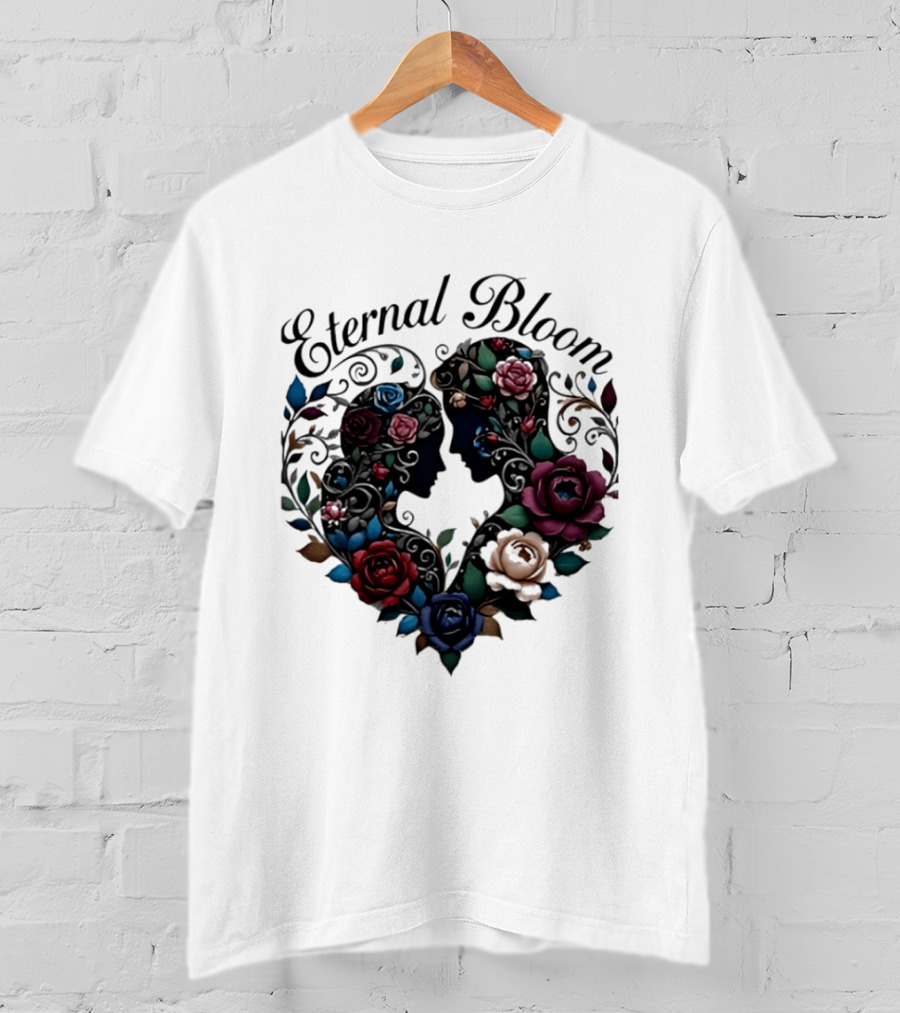 Eternal Bloom Floral Heart Silhouette Valentine Roses T-Shirt