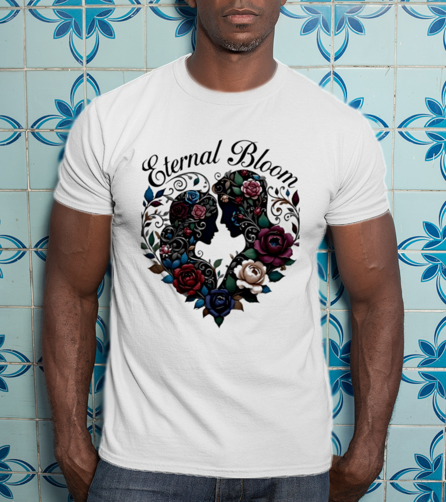 Eternal Bloom Floral Heart Silhouette Valentine Roses T-Shirt